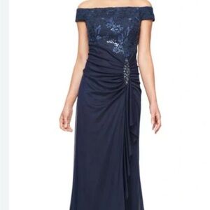 NWT Alex Evenings Navy Blue Lace Dress